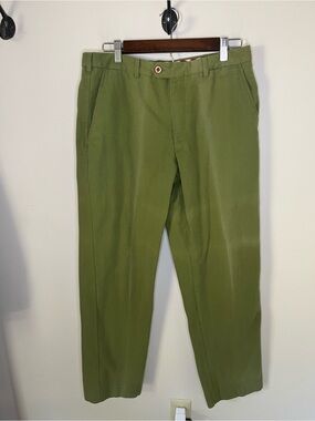 Etro Milano Men's Olive Green Pants Size 50 US 34 Italy Pleated Front EUC Cotton